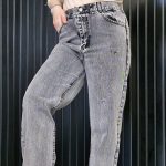 شلوار نیم بگ طوسی جین