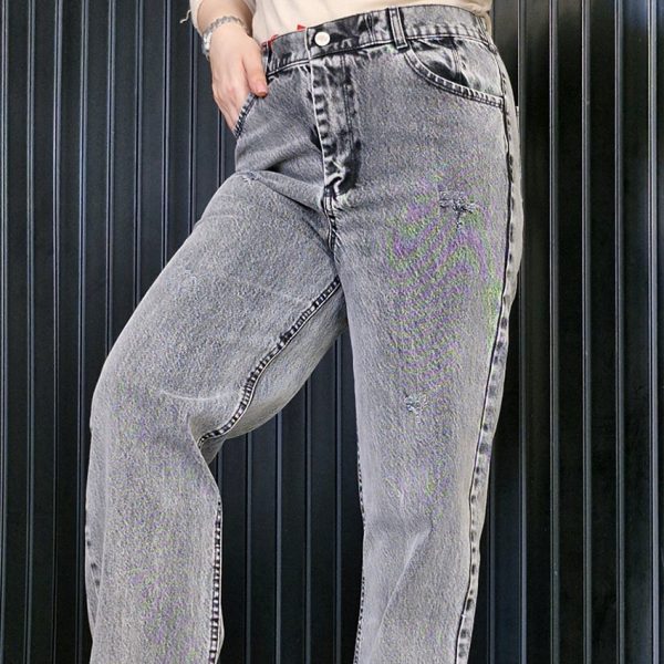 شلوار نیم بگ طوسی جین