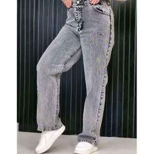 شلوار نیم بگ طوسی جین