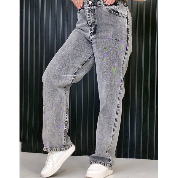 شلوار نیم بگ طوسی جین