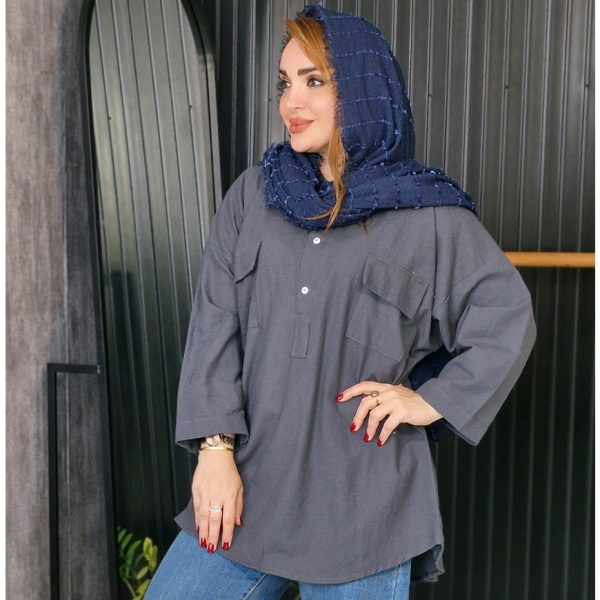 مانتو جلوبسته لینن دو جیب