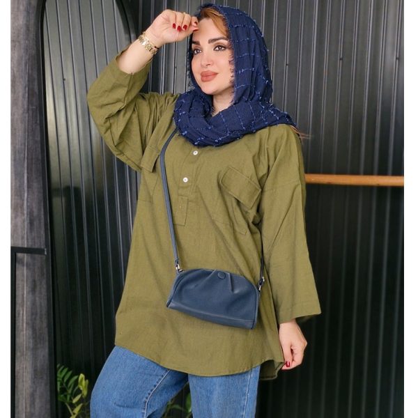 مانتو جلوبسته لینن دو جیب