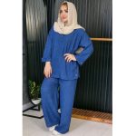 ست تونیک شلوار شانتون یقه گرد