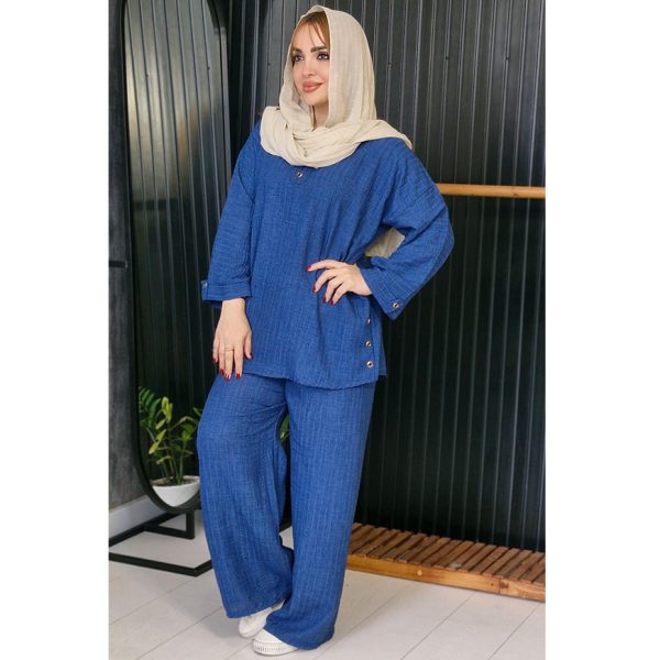 ست تونیک شلوار شانتون یقه گرد