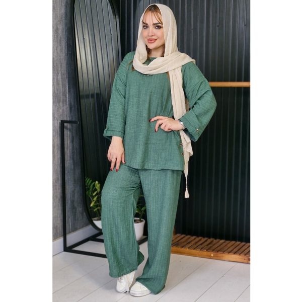 ست تونیک شلوار شانتون یقه گرد