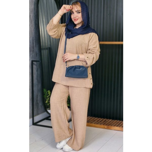 ست تونیک شلوار شانتون یقه گرد