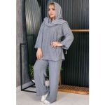 ست تونیک شلوار شانتون یقه گرد