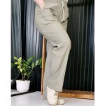 شلوار نیم بگ کتان بنگال زیتونی