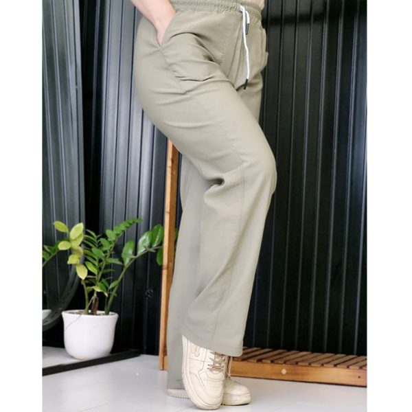 شلوار نیم بگ کتان بنگال زیتونی