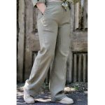 شلوار نیم بگ کتان بنگال زیتونی