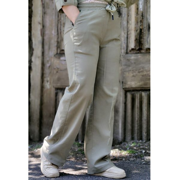 شلوار نیم بگ کتان بنگال زیتونی