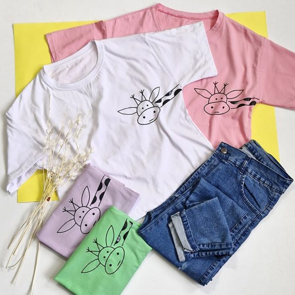 تیشرت کراپ چاپ زرافه نخ پنبه - مانتو پاتریس رشت