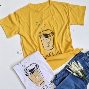 تیشرت نخ پنبه چاپ قهوه