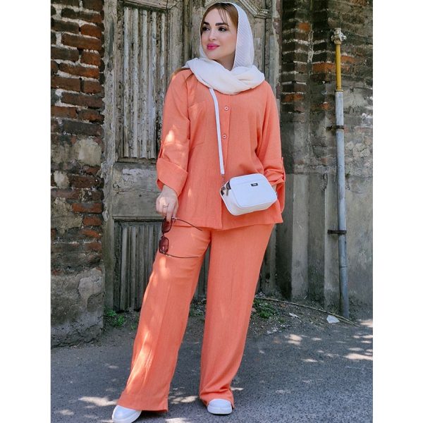 41100189-4-min ست دو تیکه کریشه نارنجی - مانتو پاتریس رشت