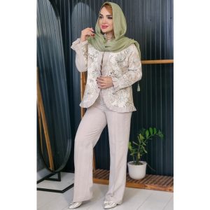 ست کت شلوار قلاب بافی چین دار