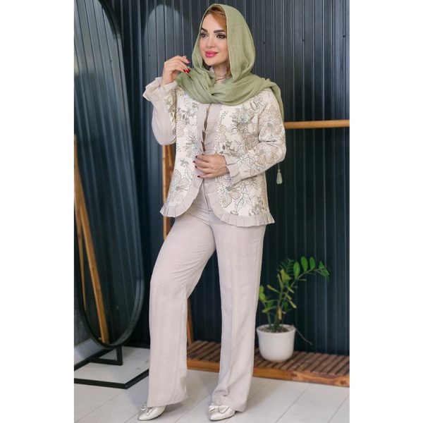 ست کت شلوار قلاب بافی چین دار