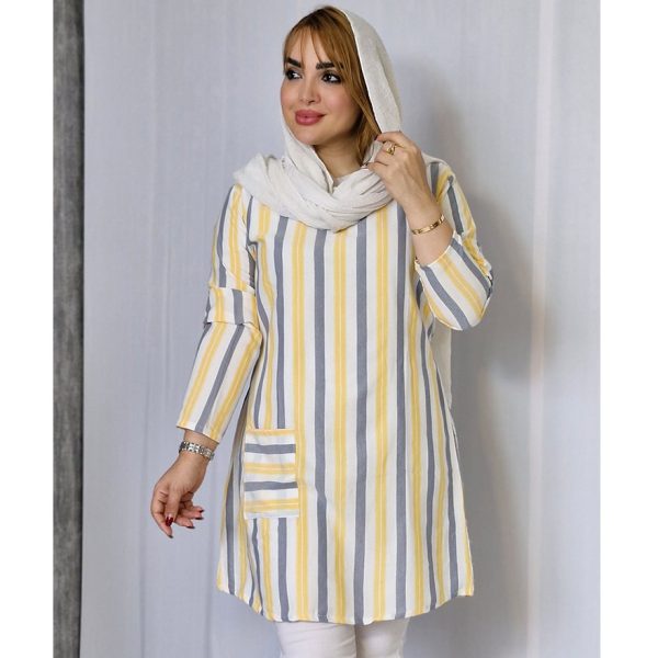 تونیک لینن راه راه تک جیب