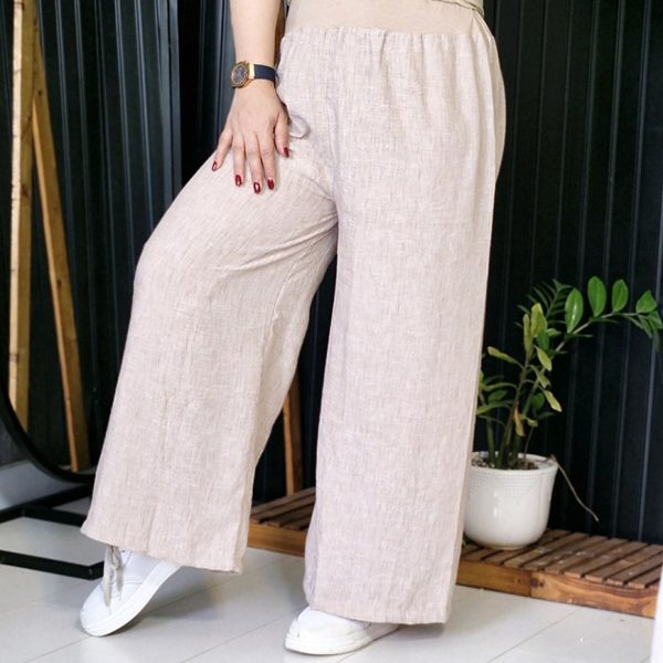 شلوار بگ لینن کمر کش