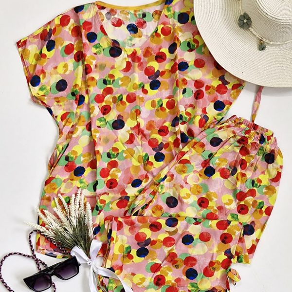 ست تیشرت شلوارک نخی طرحدار