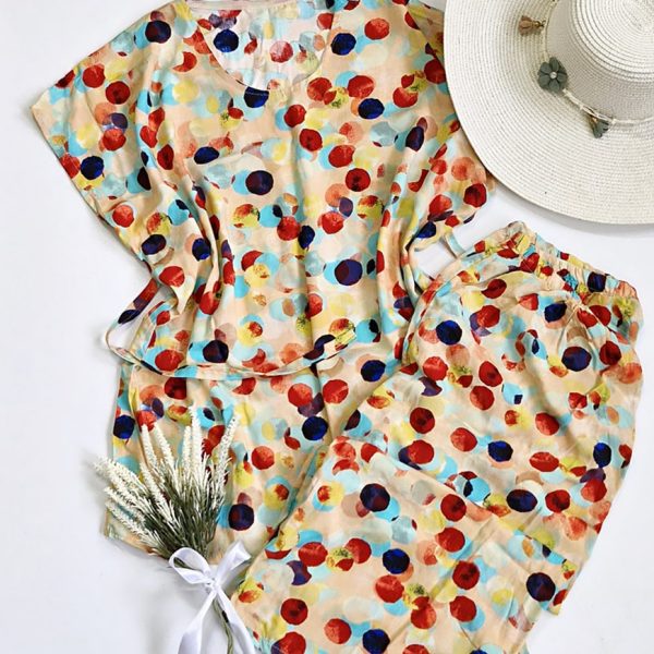 ست تیشرت شلوارک نخی طرحدار