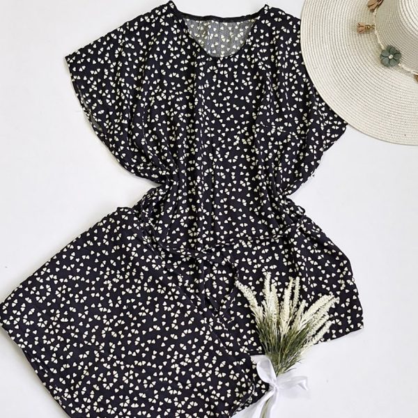 ست تیشرت شلوارک نخی طرحدار