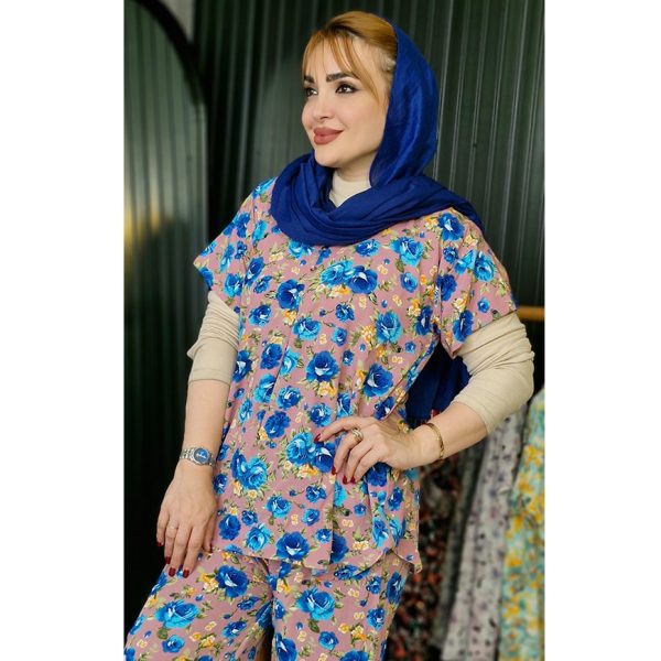 ست بلوز شلوار نخی گلدار