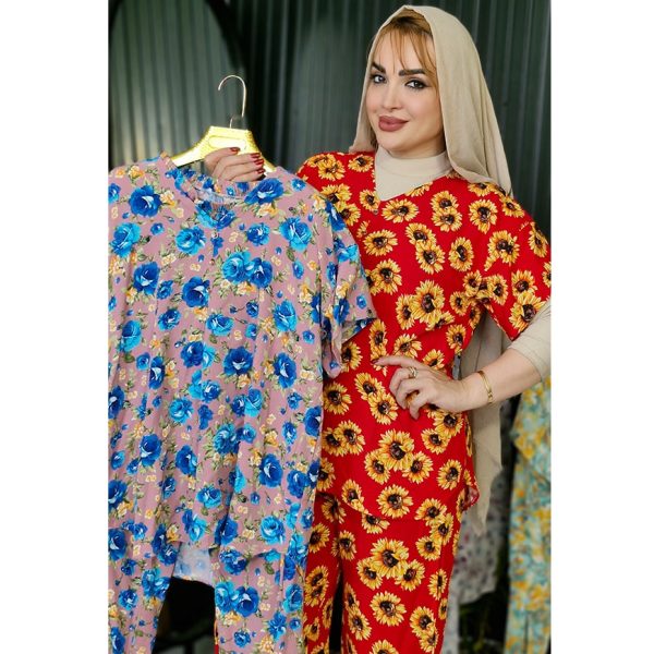 ست بلوز شلوار نخی گلدار