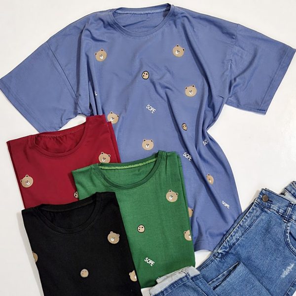 تیشرت نخ پنبه چاپ خرس و کوکی