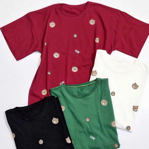 تیشرت نخ پنبه چاپ خرس و کوکی