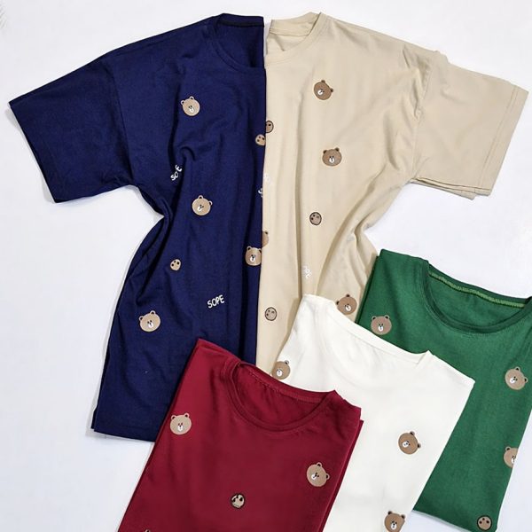 تیشرت نخ پنبه چاپ خرس و کوکی