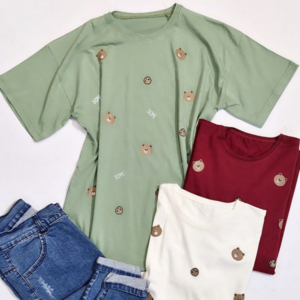 تیشرت نخ پنبه چاپ خرس و کوکی - مانتو پاتریس رشت