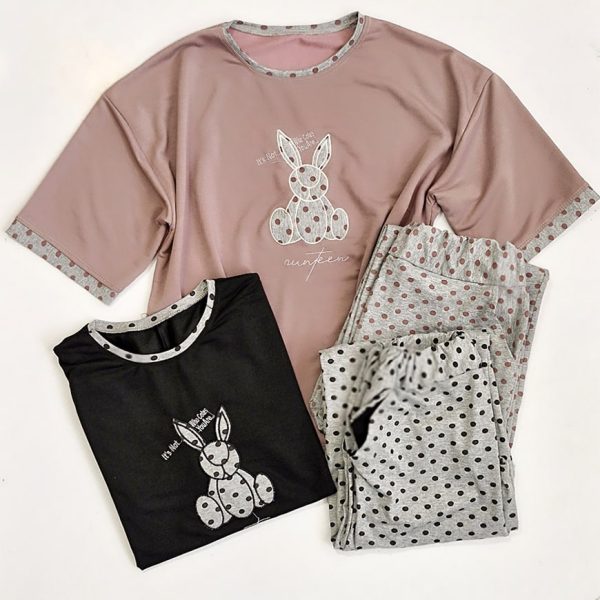 ست تیشرت شلوار نخ پنبه خرگوش توپی