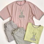 ست تیشرت شلوار نخ پنبه خرگوش توپی