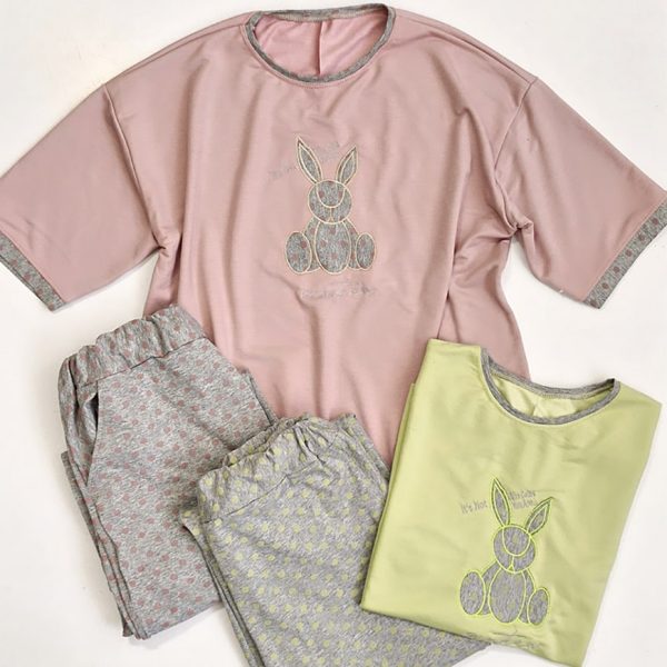 ست تیشرت شلوار نخ پنبه خرگوش توپی