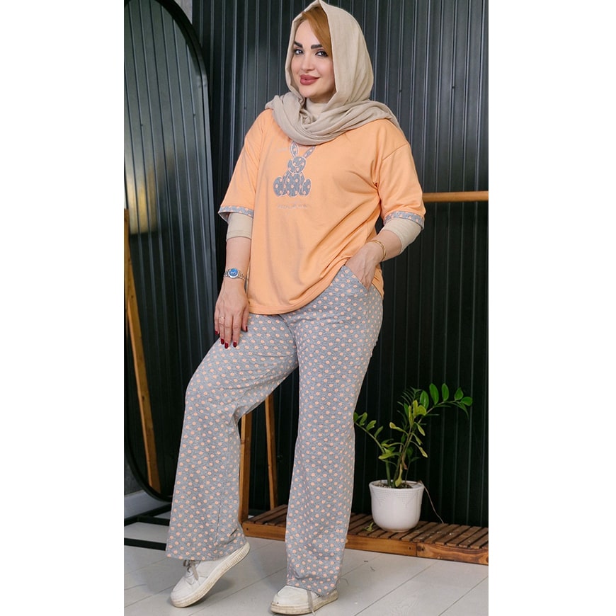 ست تیشرت شلوار نخ پنبه خرگوش توپی