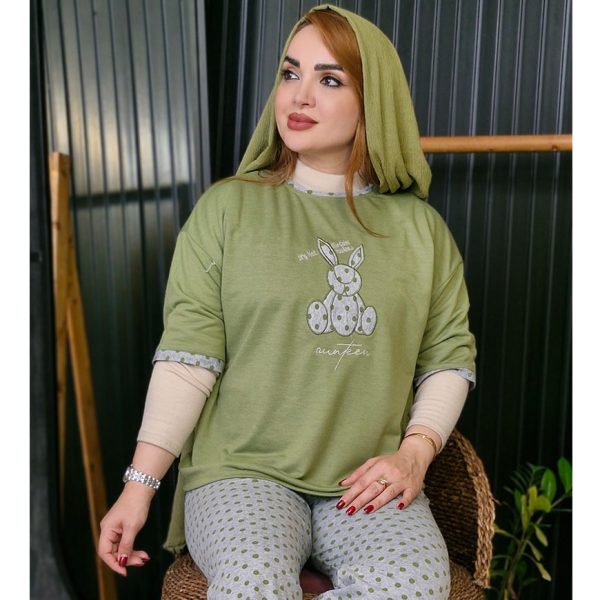 ست تیشرت شلوار نخ پنبه خرگوش توپی