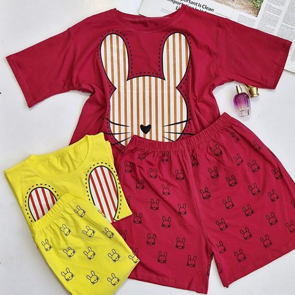 32300395-1-min ست تیشرت شورتک خرگوش راه راه نخ پنبه