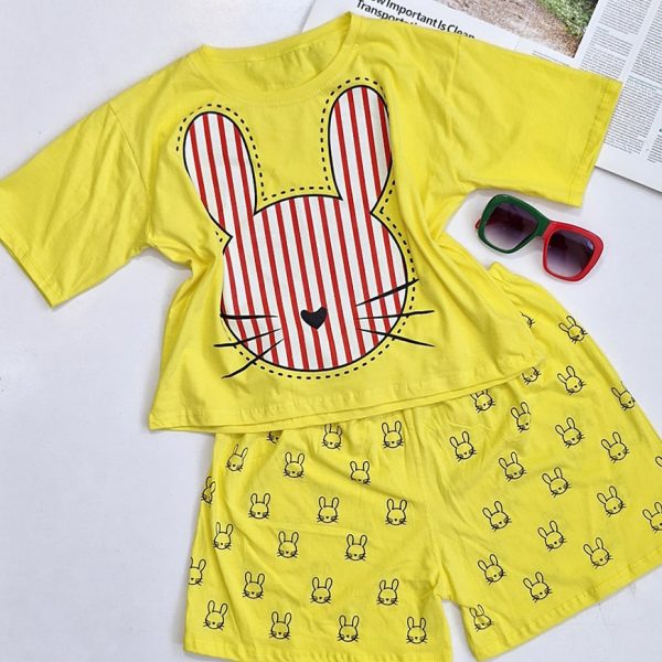 ست تیشرت شورتک خرگوش راه راه نخ پنبه