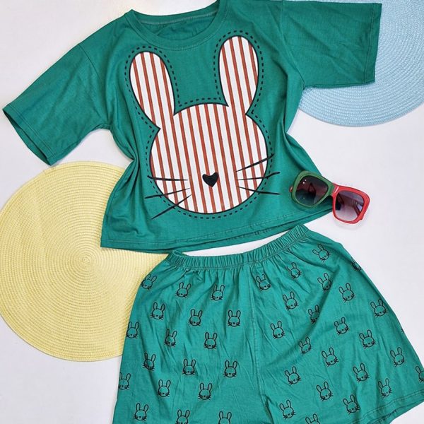 ست تیشرت شورتک خرگوش راه راه نخ پنبه