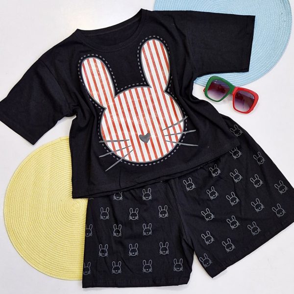 ست تیشرت شورتک خرگوش راه راه نخ پنبه