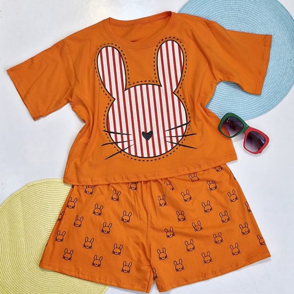 ست تیشرت شورتک خرگوش راه راه نخ پنبه