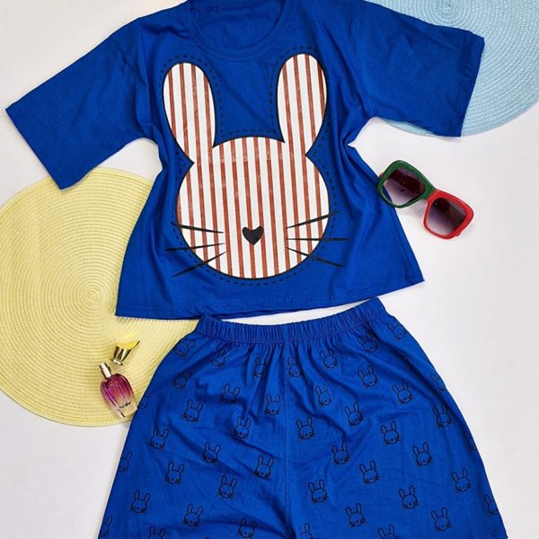 ست تیشرت شورتک خرگوش راه راه نخ پنبه