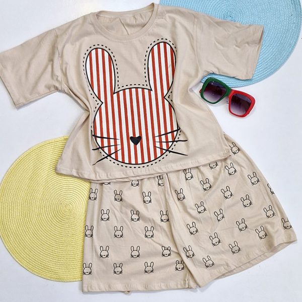 ست تیشرت شورتک خرگوش راه راه نخ پنبه