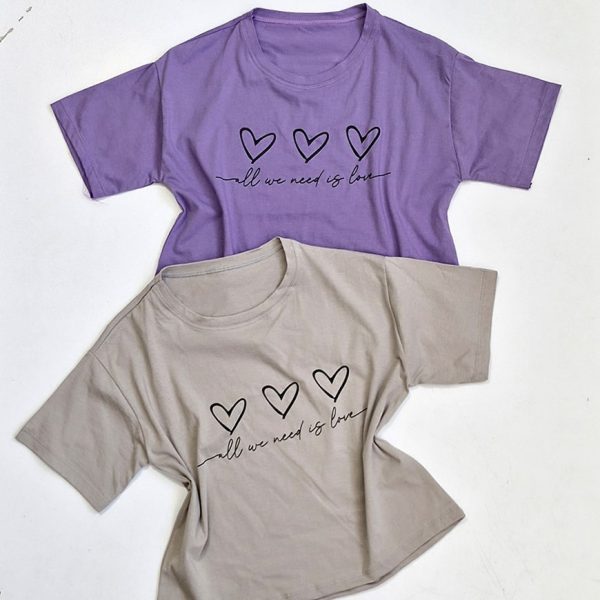 تیشرت کراپ 3 قلب خطی نخ پنبه