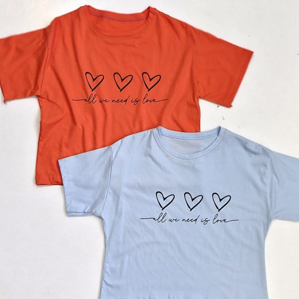 تیشرت کراپ 3 قلب خطی نخ پنبه