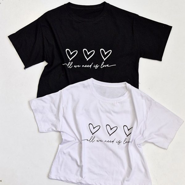 تیشرت کراپ 3 قلب خطی نخ پنبه