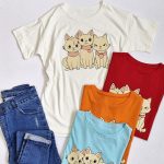 تیشرت نخ پنبه چاپ 3 گربه - مانتو پاتریس رشت