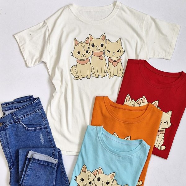 تیشرت نخ پنبه چاپ 3 گربه - مانتو پاتریس رشت