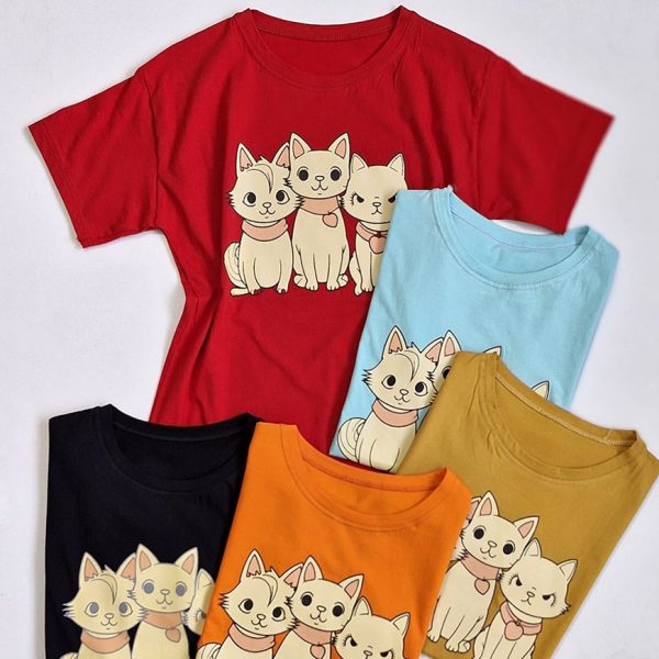تیشرت نخ پنبه چاپ 3 گربه