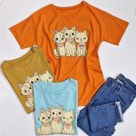 تیشرت نخ پنبه چاپ 3 گربه